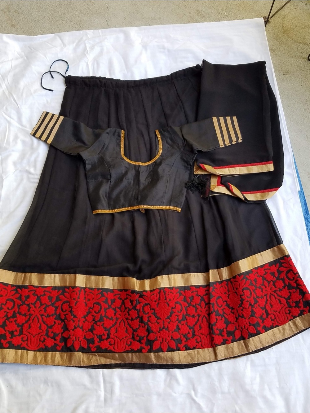 Ethnic Indian Wear Black Lehenga with Red & Gold Border